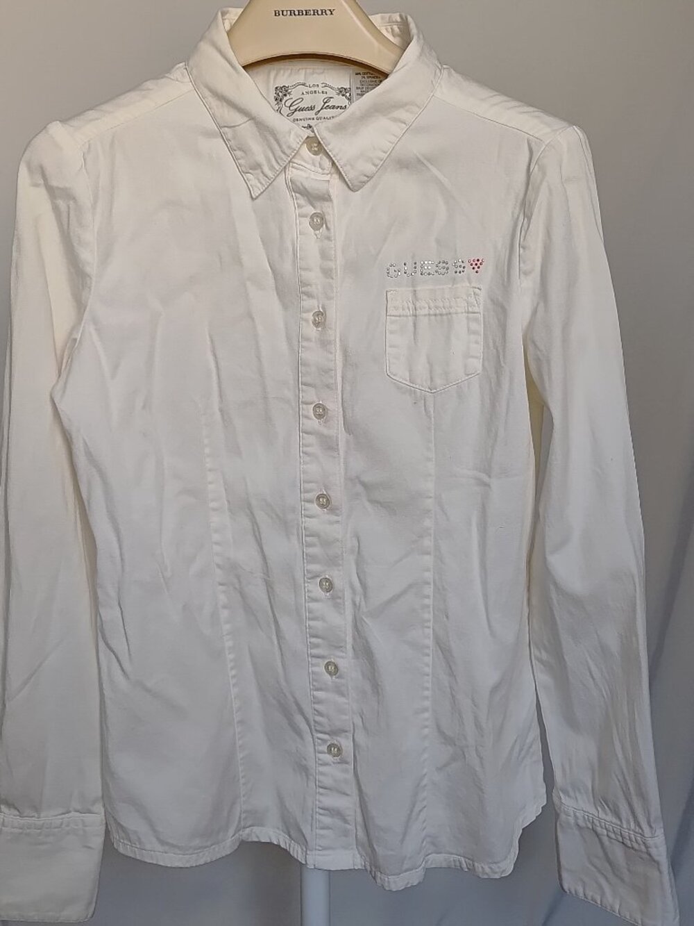Guess Junior XL (16) Cotton White Long Sleeve Button Down Shirt - Picture 10 of 14